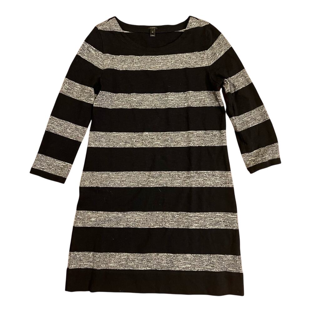 J Crew Black Gray Striped 3/4 Sleeve Knit Sheath Dress - XS